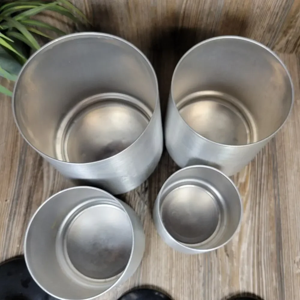 Vintage Kromex Canisters Spun Aluminum, Flour Sugar Coffee Tea MCM Set of 4
